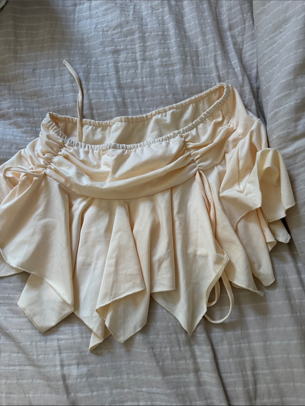 Cream Ruffled Skirt with Handkerchief Hem